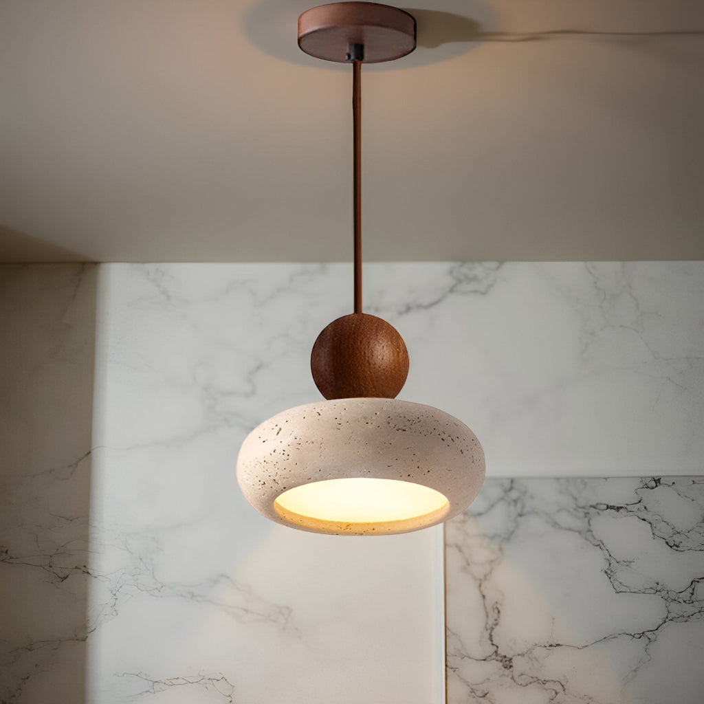 Modern Wood And Concrete Pendant Light With Warm LED Glow