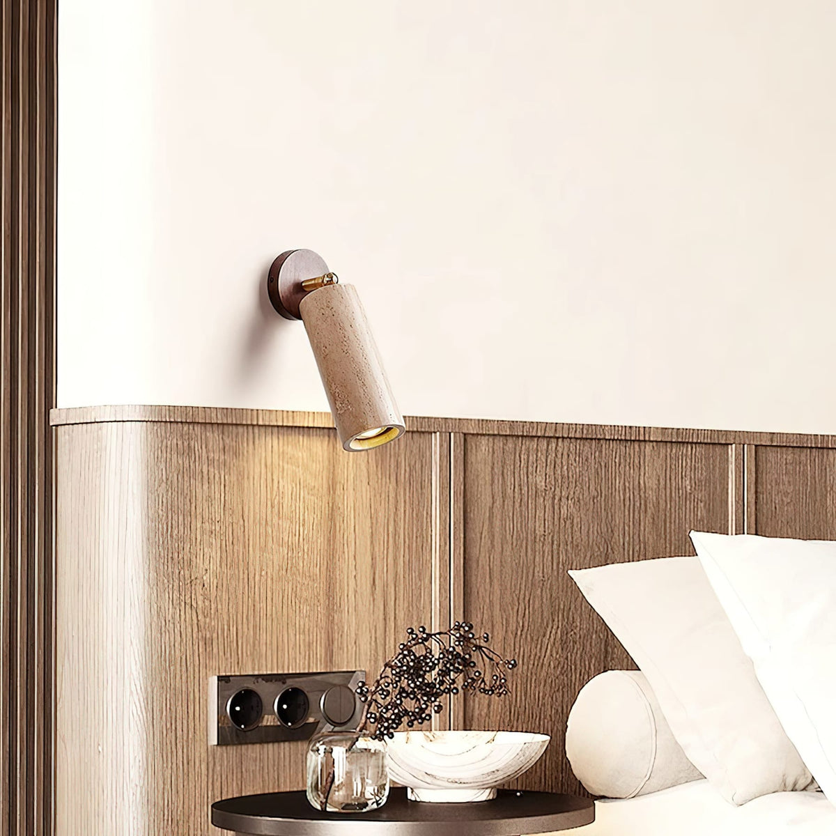Modern Travertine Wall Sconce With Warm LED Glow