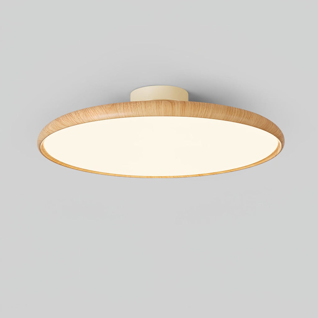 Scandinavian Wood-Effect Flush Mount Ceiling Light With Tri-Color Glow
