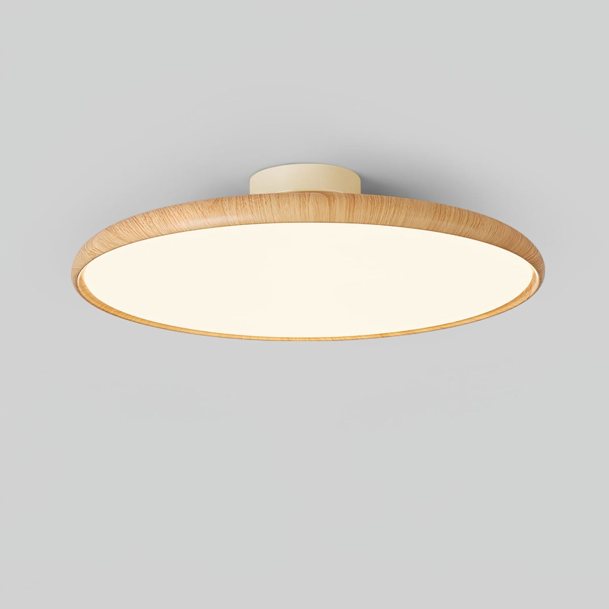 Scandinavian Wood-Effect Flush Mount Ceiling Light With Tri-Color Glow