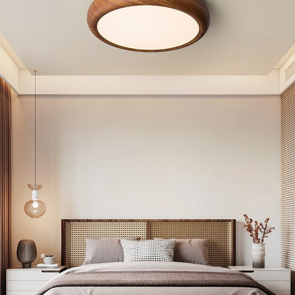 Scandinavian Wood Flush Mount Ceiling Light for Living Room