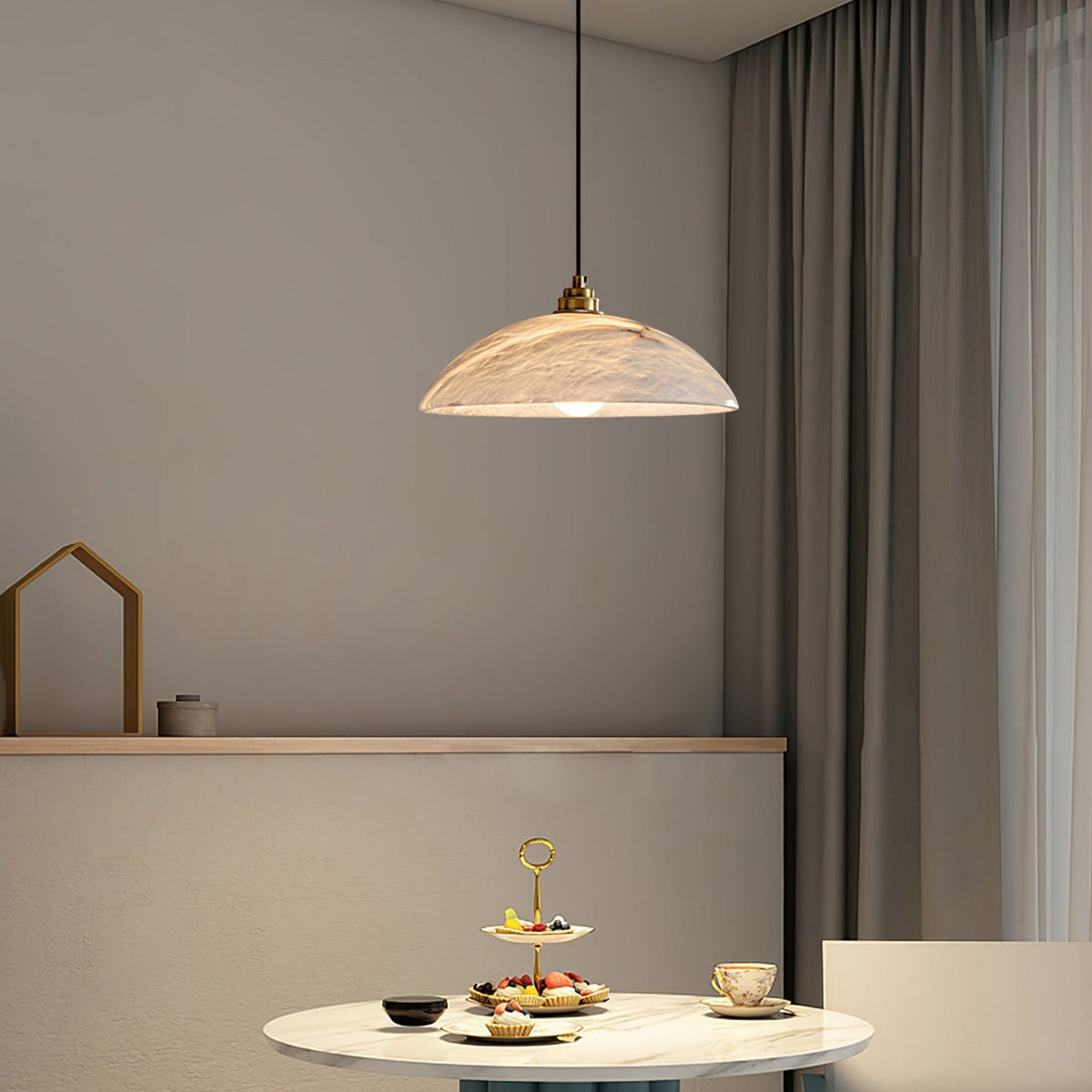 Modern Marble and Copper Pendant Light for Dining Room