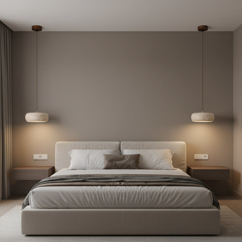 Modern Travertine Stone Pendant Light With Dimmable Remote Control