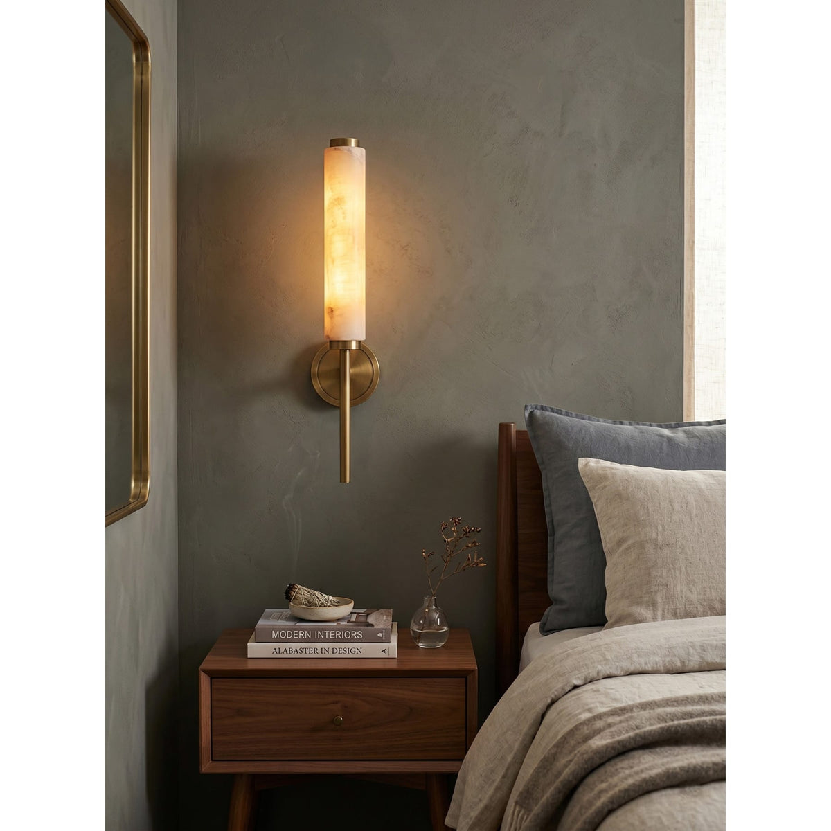 Modern Metal and Faux Alabaster Wall Sconce for Living Room