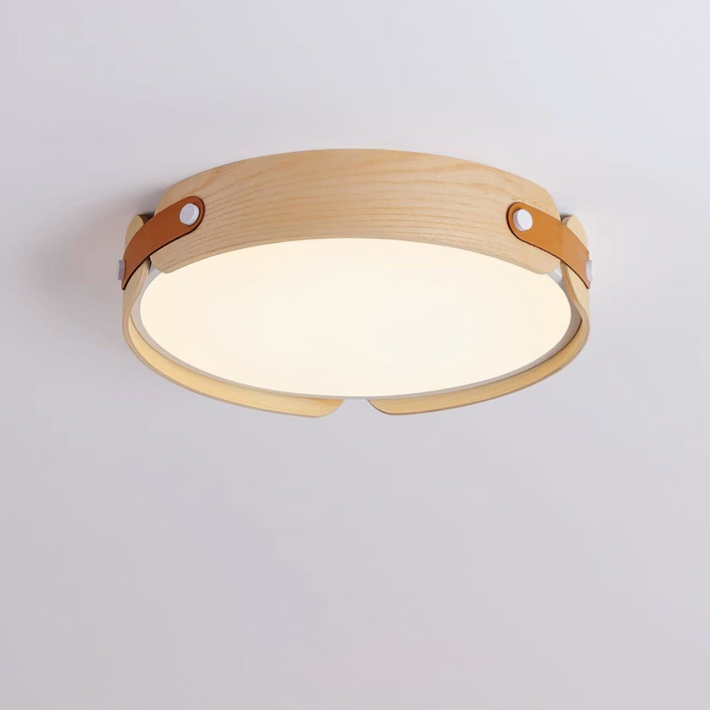 Scandinavian Wood Flush Mount Ceiling Light With Slim Low-Profile Design