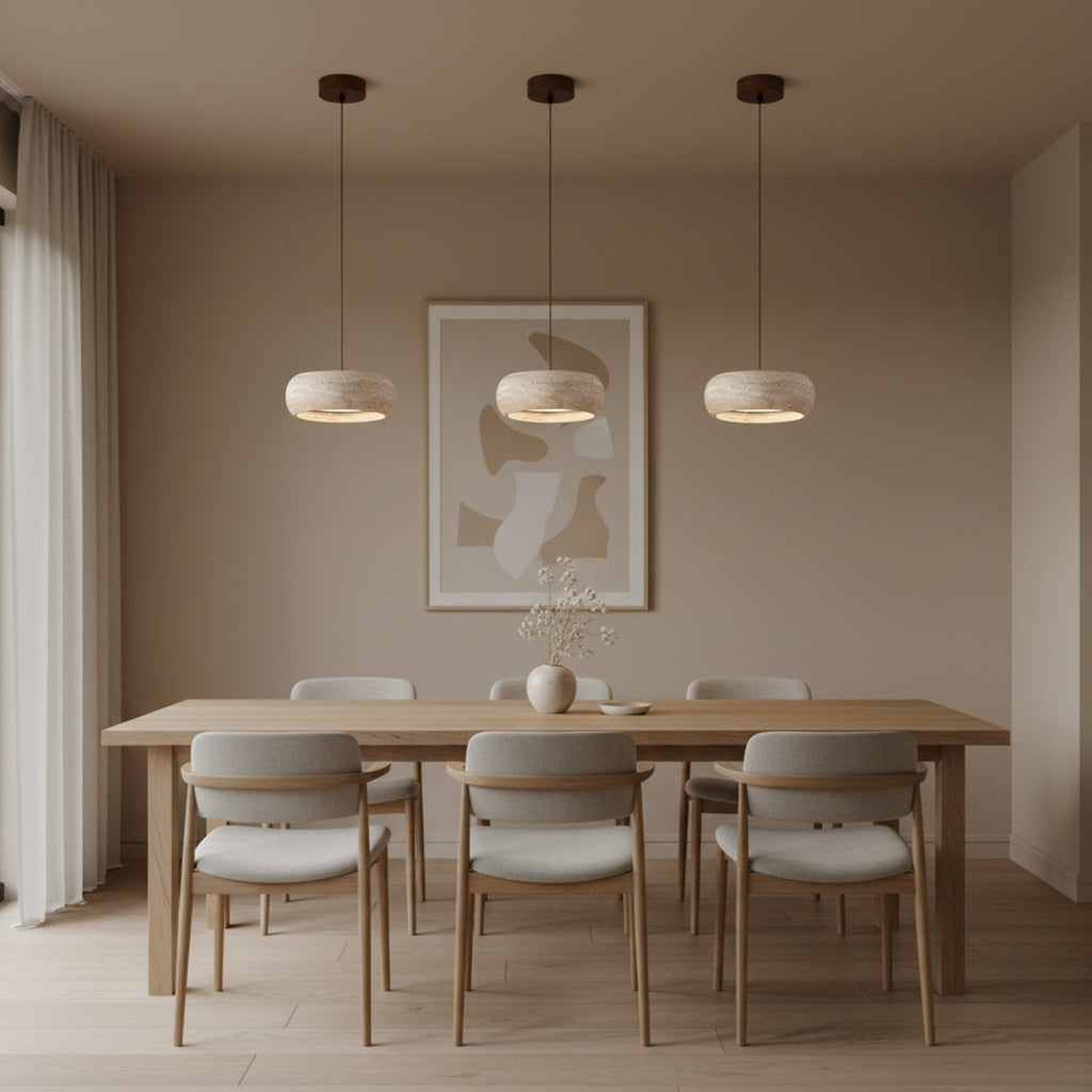 Modern Travertine Stone Pendant Light With Dimmable Remote Control