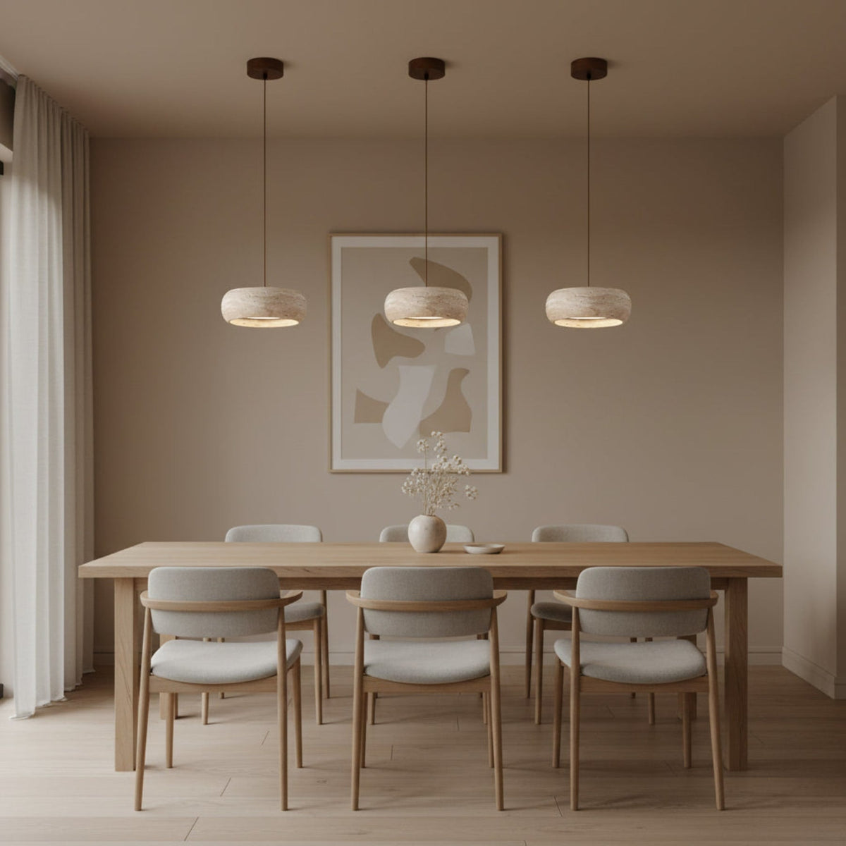 Modern Travertine Stone Pendant Light With Dimmable Remote Control