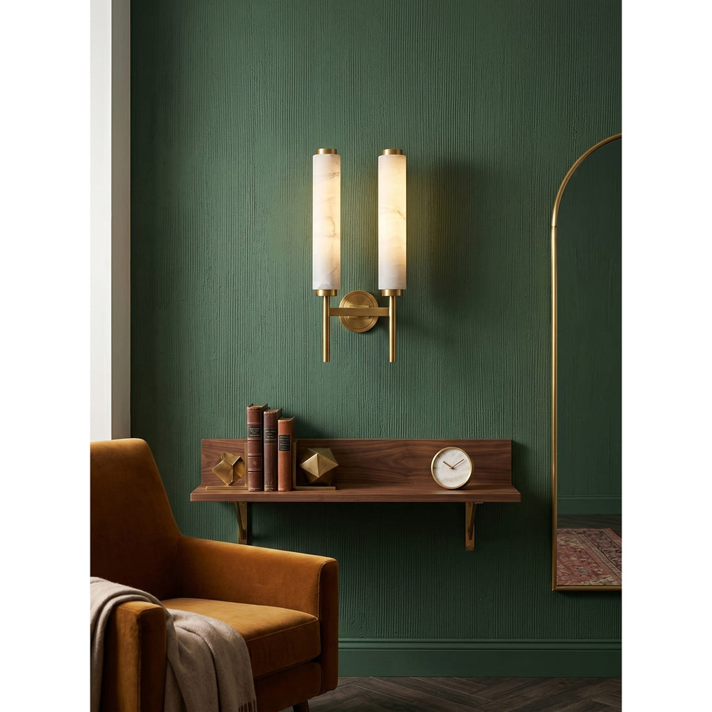 Modern Metal and Faux Alabaster Wall Sconce for Living Room