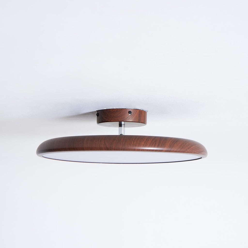 Scandinavian Wood-Effect Flush Mount Ceiling Light With Tri-Color Glow