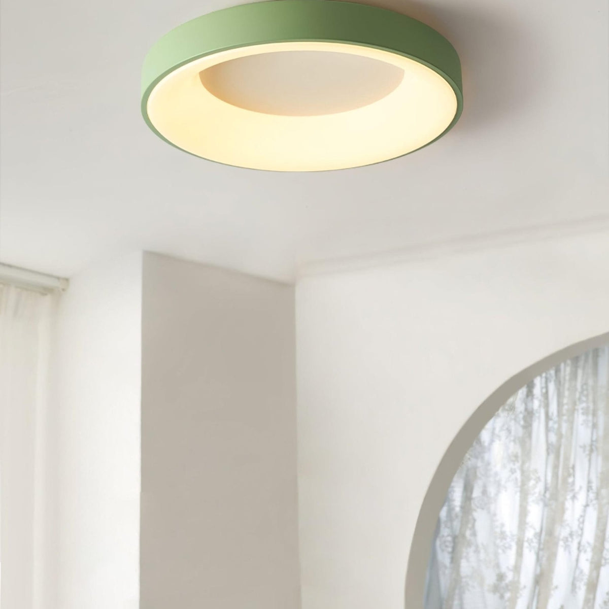 Modern Wrought Iron Flush Mount Ceiling Light With Tri-Color LED Glow