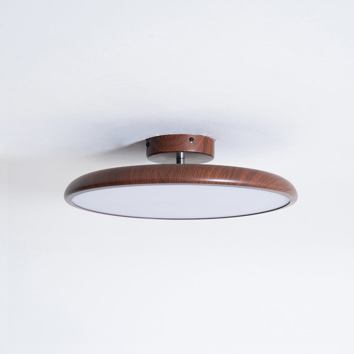Scandinavian Wood-Effect Flush Mount Ceiling Light With Tri-Color Glow