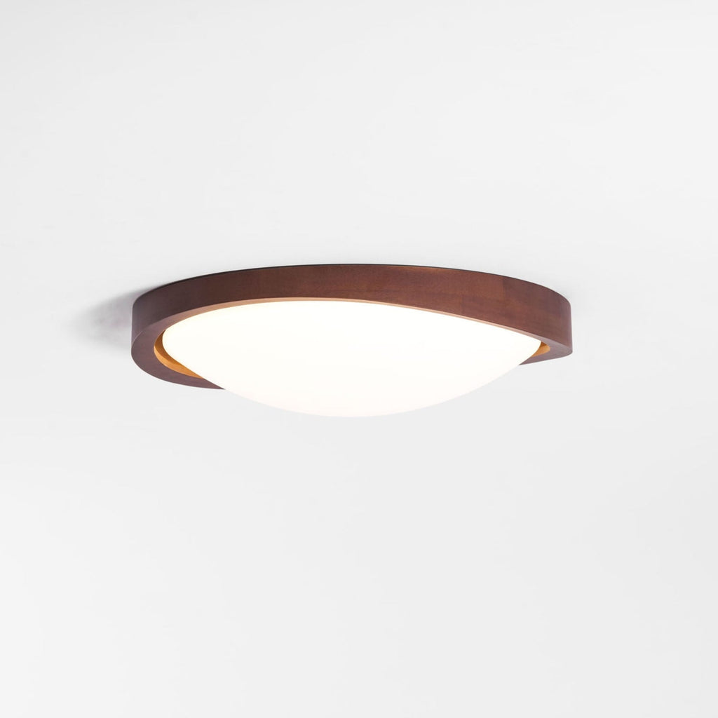 Modern Wood-Effect Fabric Flush Mount Ceiling Light With Tri-Color Glow