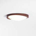 Modern Wood-Effect Fabric Flush Mount Ceiling Light With Tri-Color Glow