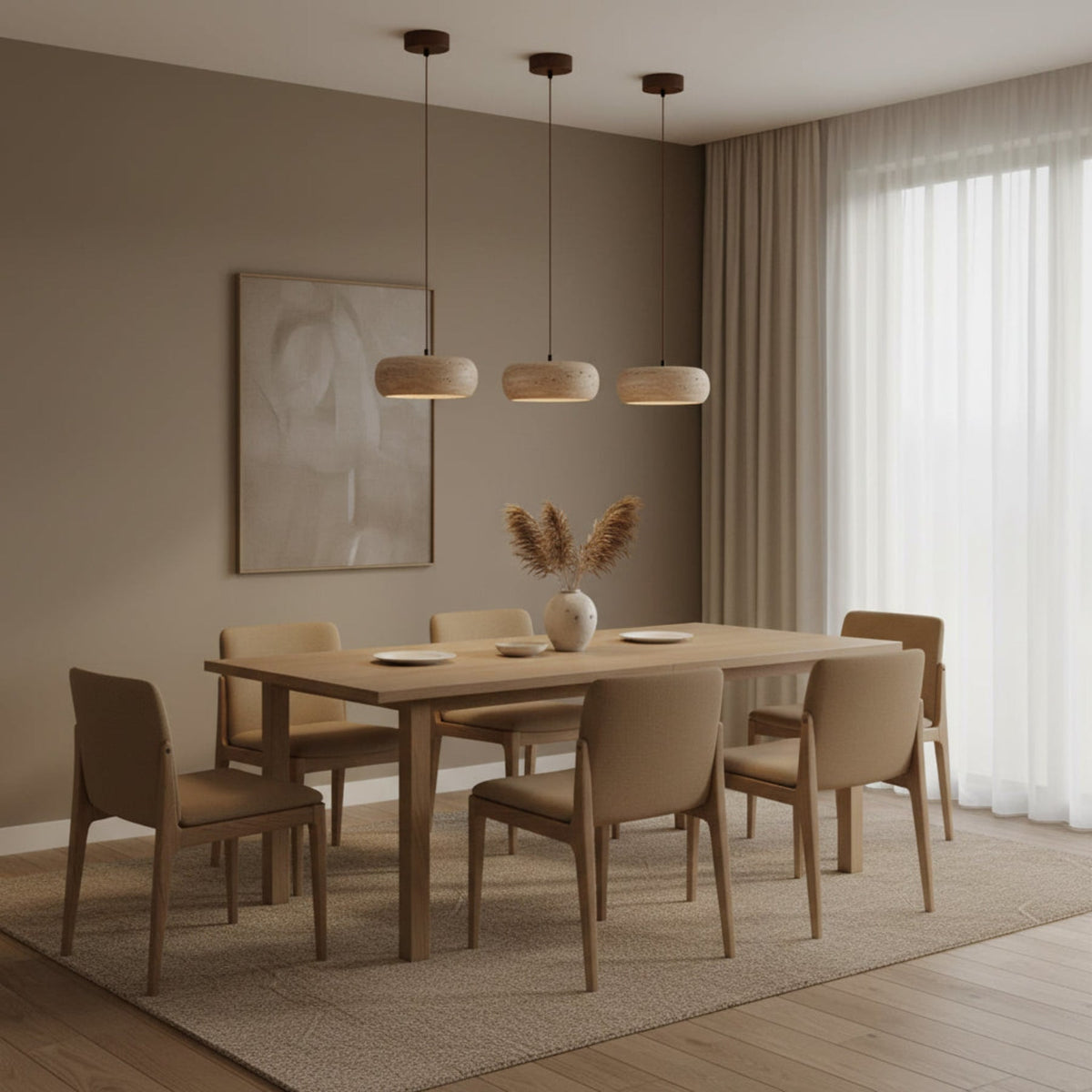 Modern Travertine Stone Pendant Light With Dimmable Remote Control