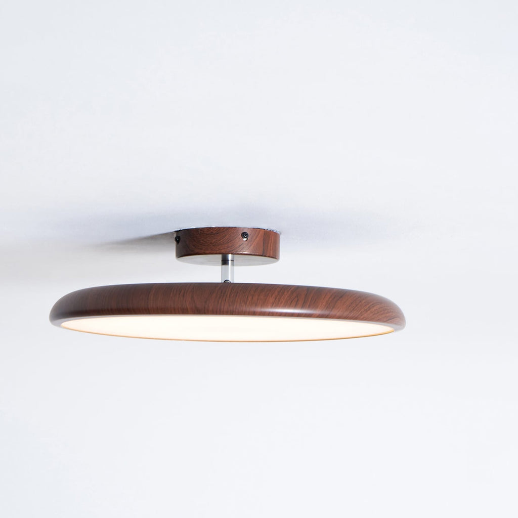 Scandinavian Wood-Effect Flush Mount Ceiling Light With Tri-Color Glow