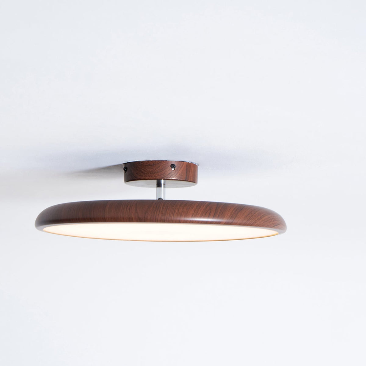 Scandinavian Wood-Effect Flush Mount Ceiling Light With Tri-Color Glow