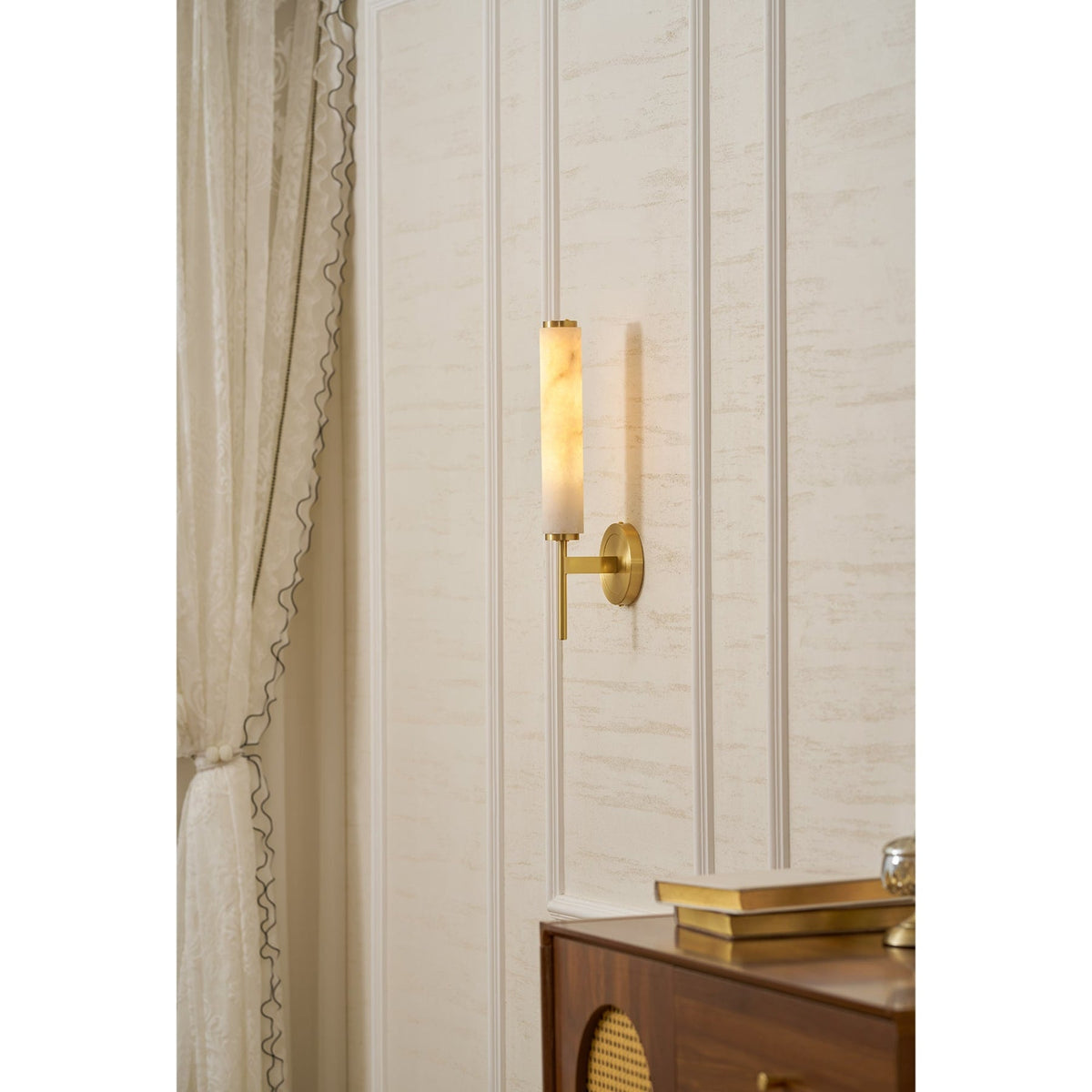 Modern Metal and Faux Alabaster Wall Sconce for Living Room