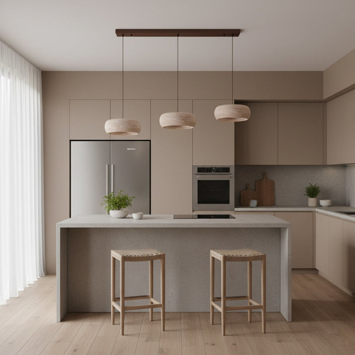Modern Travertine Stone Pendant Light With Dimmable Remote Control