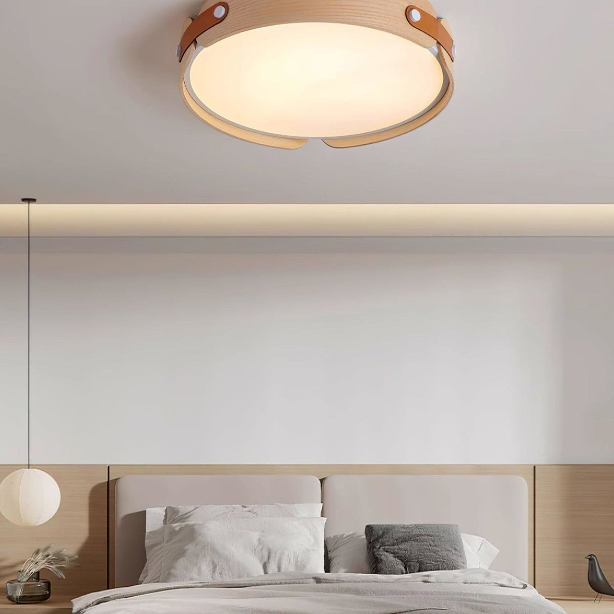 Scandinavian Wood Flush Mount Ceiling Light With Slim Low-Profile Design