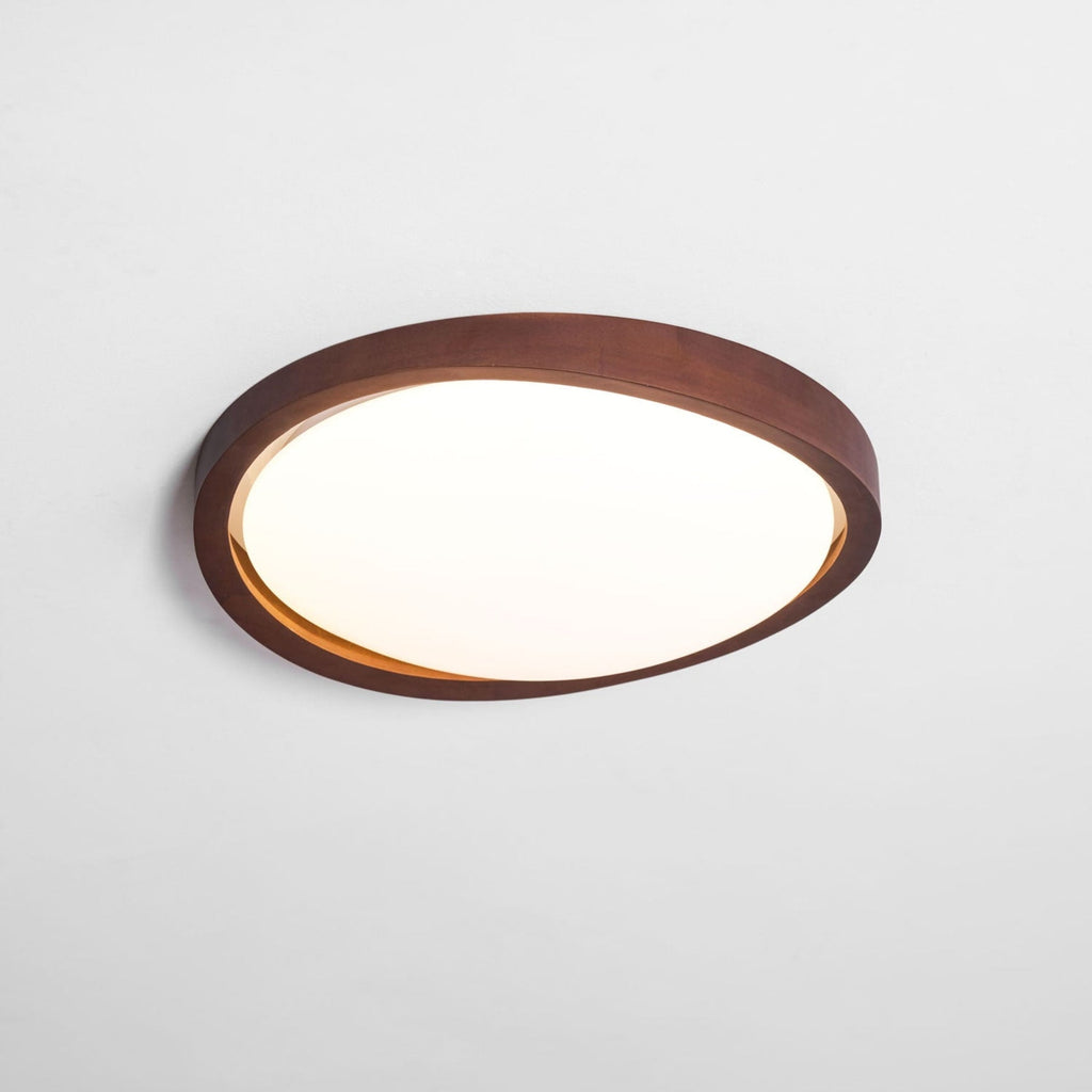 Modern Wood-Effect Fabric Flush Mount Ceiling Light With Tri-Color Glow