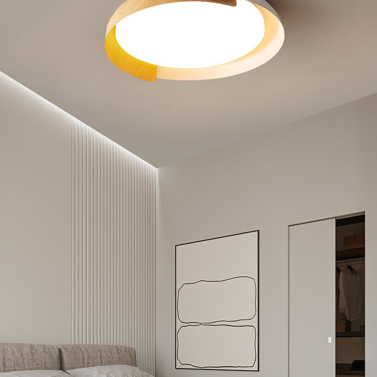 Modern Wood Flush Mount Ceiling Light for Living Room
