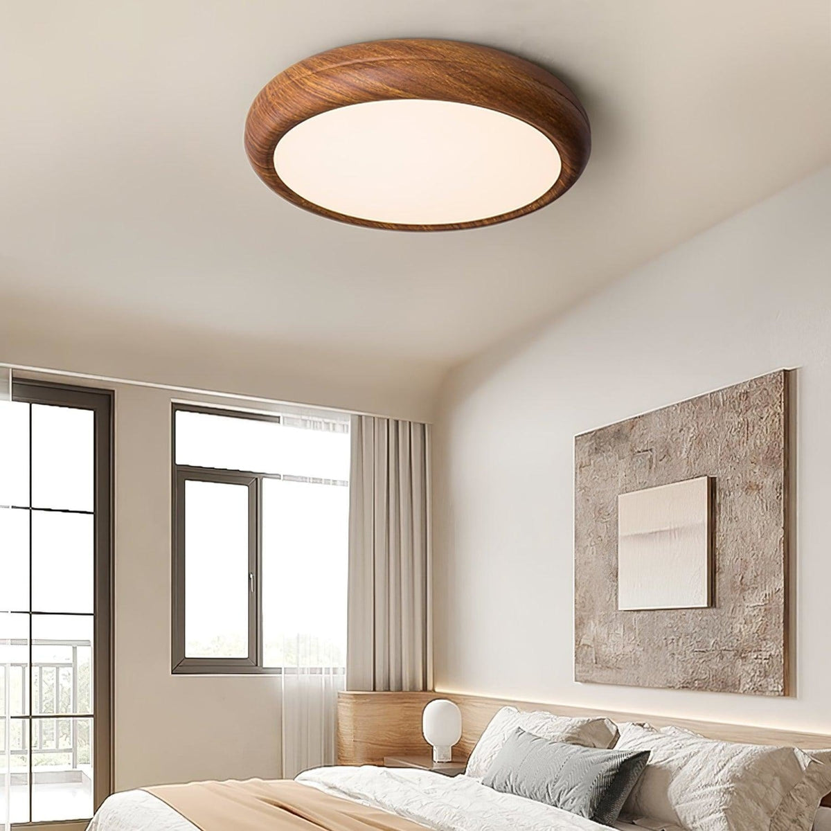 Scandinavian Wood Flush Mount Ceiling Light for Living Room