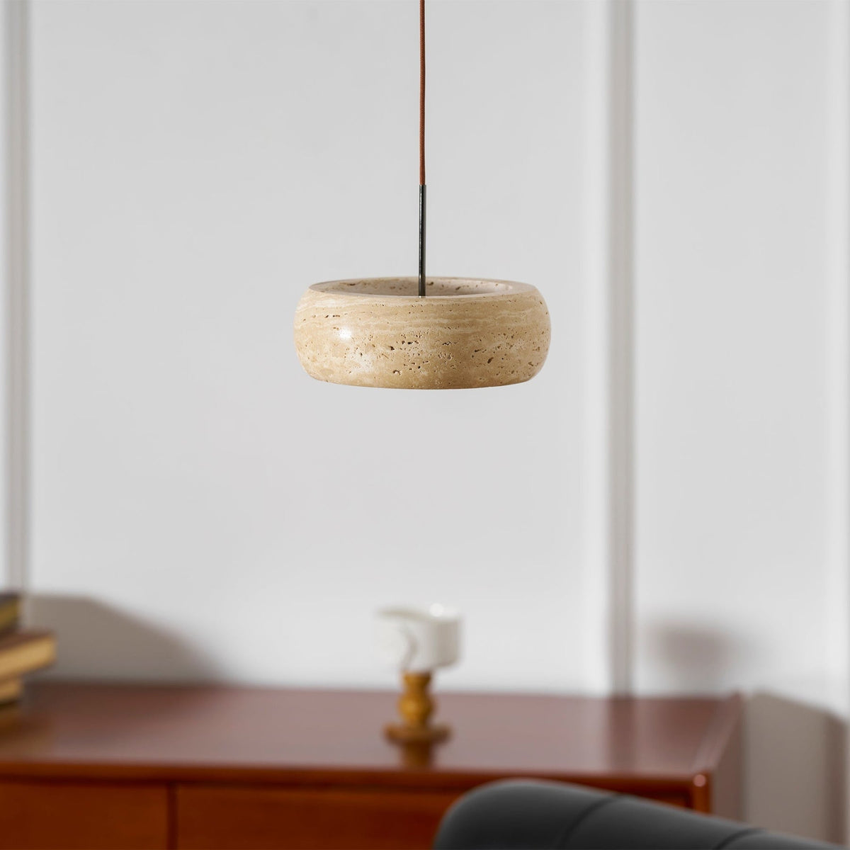 Modern Travertine Stone Pendant Light With Dimmable Remote Control