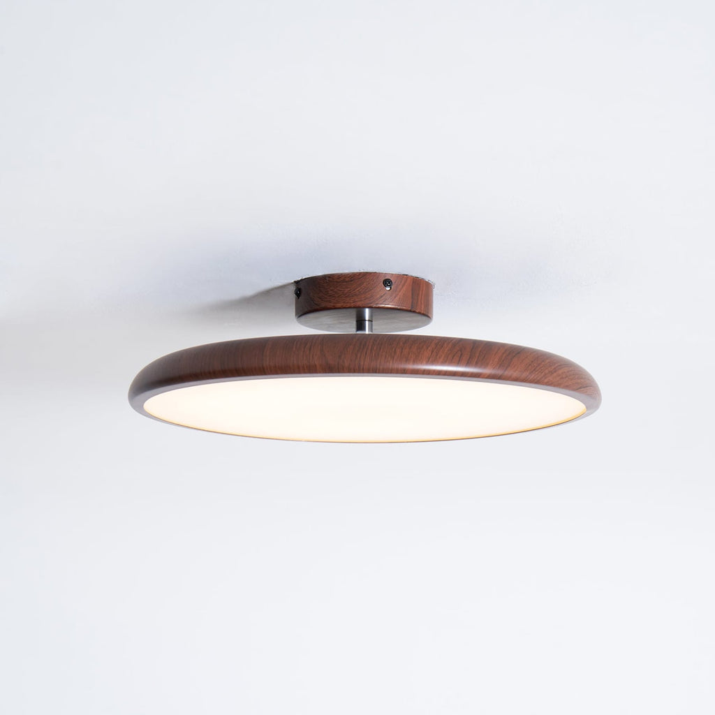 Scandinavian Wood-Effect Flush Mount Ceiling Light With Tri-Color Glow