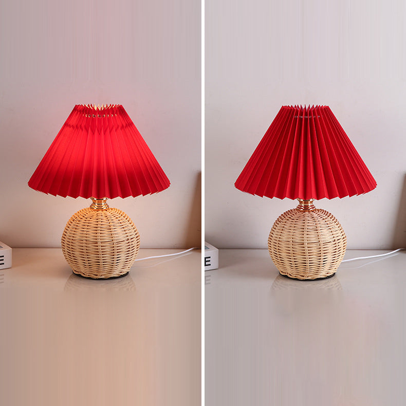Bohemian Rattan Table Lamp With Tri-Color Warm Light