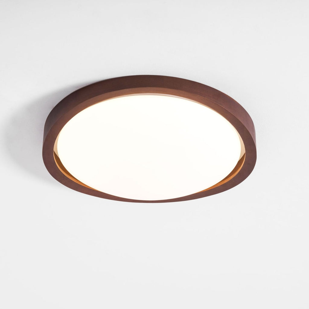 Modern Wood-Effect Fabric Flush Mount Ceiling Light With Tri-Color Glow