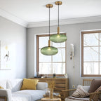 Ribbed Glass Pendant Lights With Metal Tube Fitting