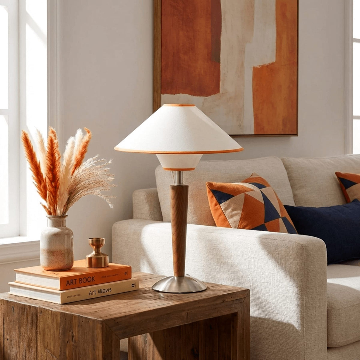 Modern Wood Table Lamp With Fabric Shade for Living Room