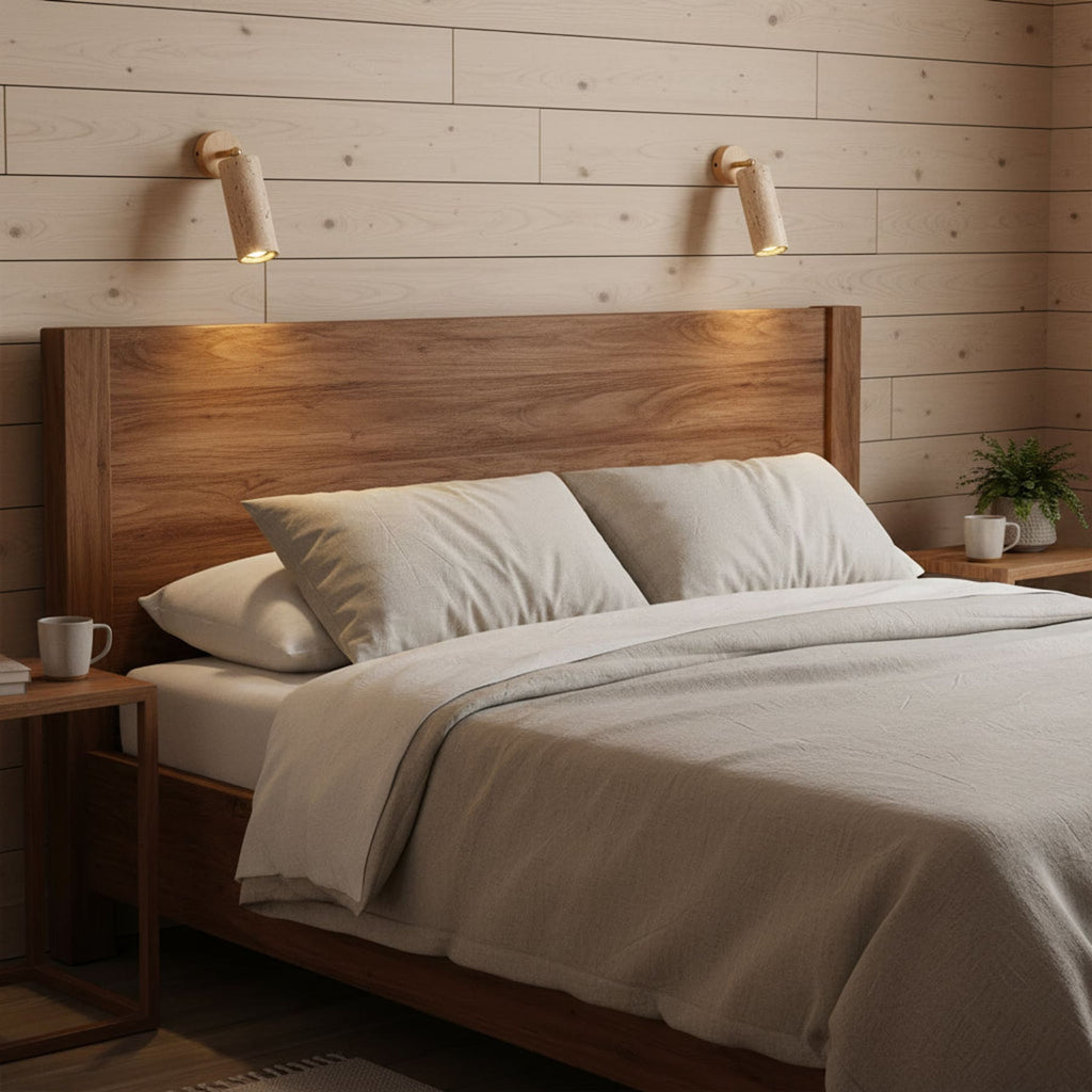 Modern Travertine Wall Sconce With Warm LED Glow