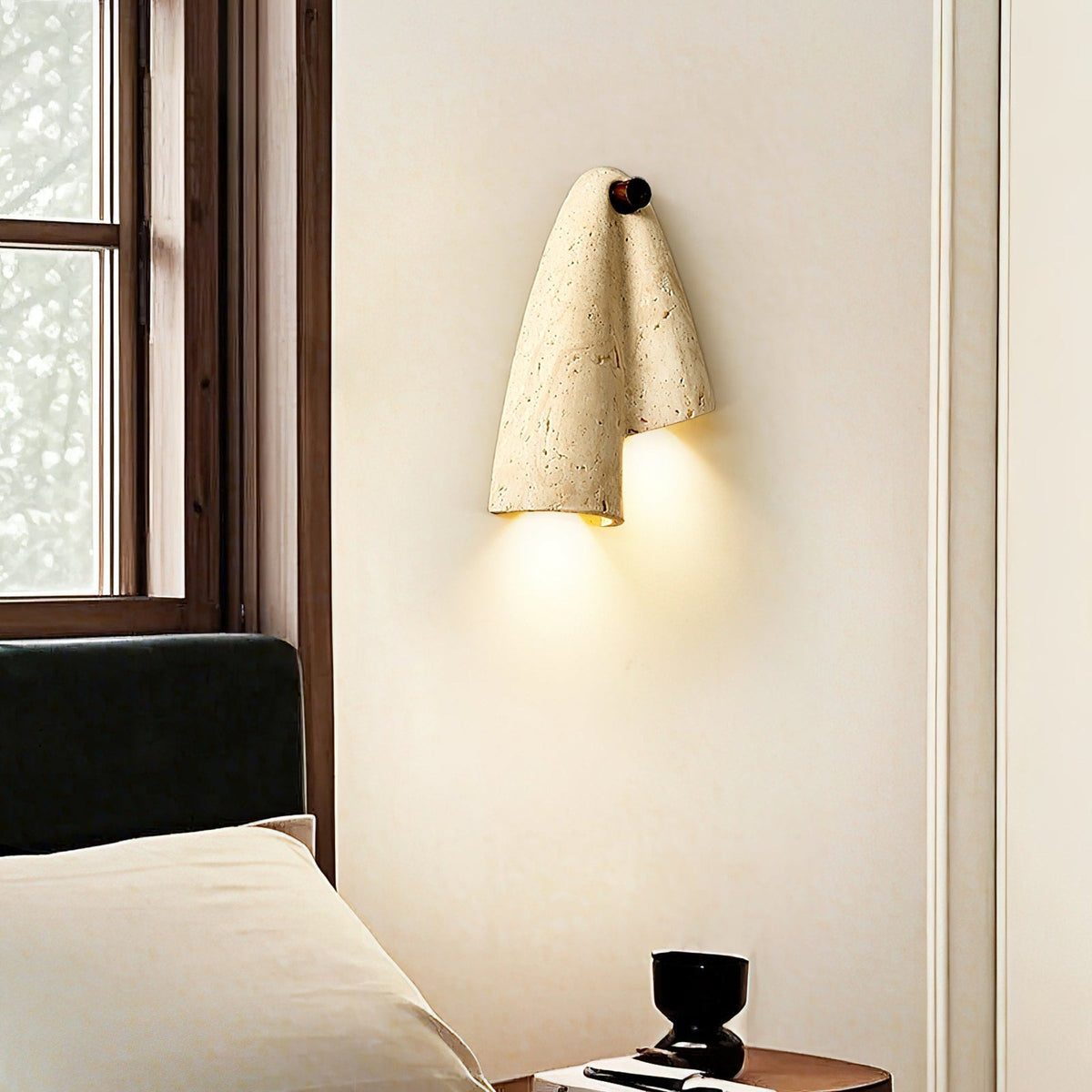 Modern Travertine Wall Sconce With Warm LED Glow