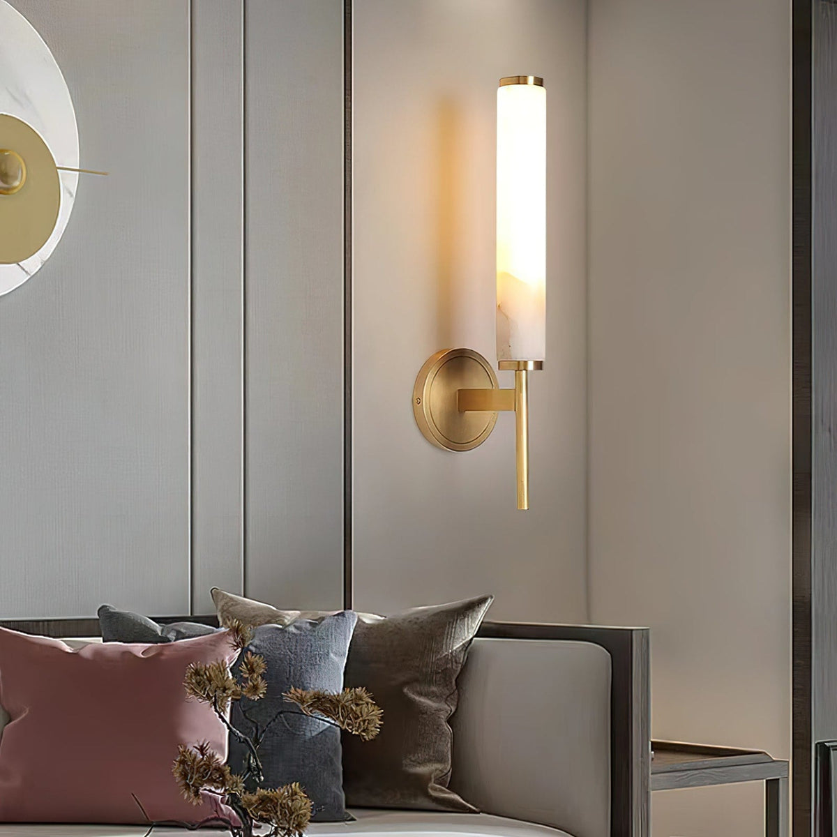 Modern Metal and Faux Alabaster Wall Sconce for Living Room