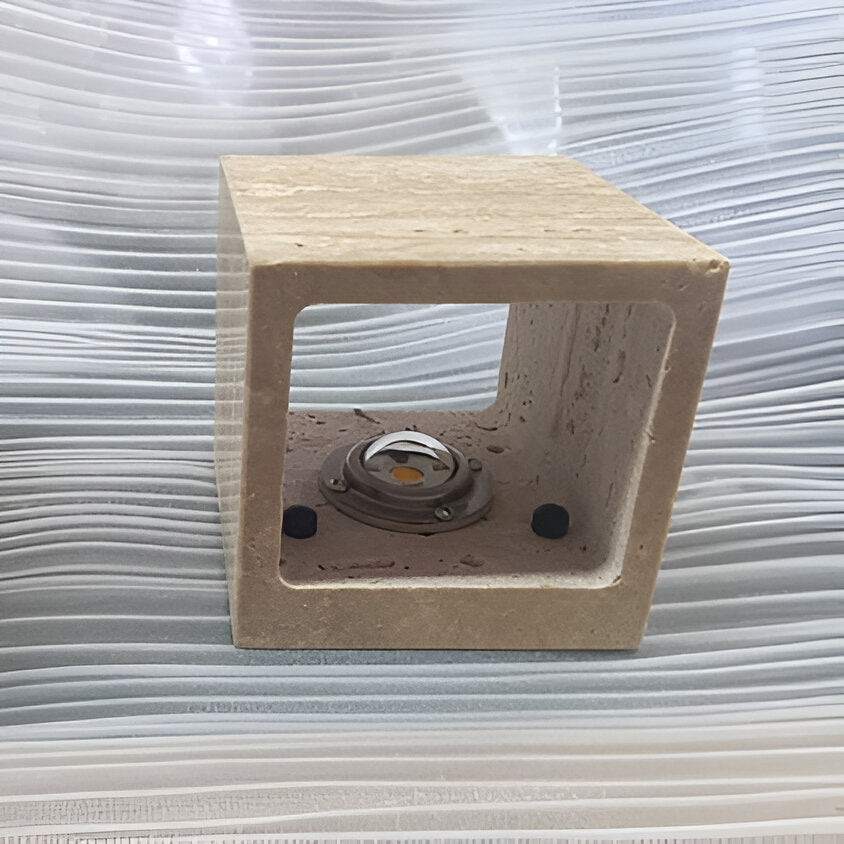 Minimalist Travertine Stone Outdoor LED Wall Sconce With Natural Cave Stone Shade