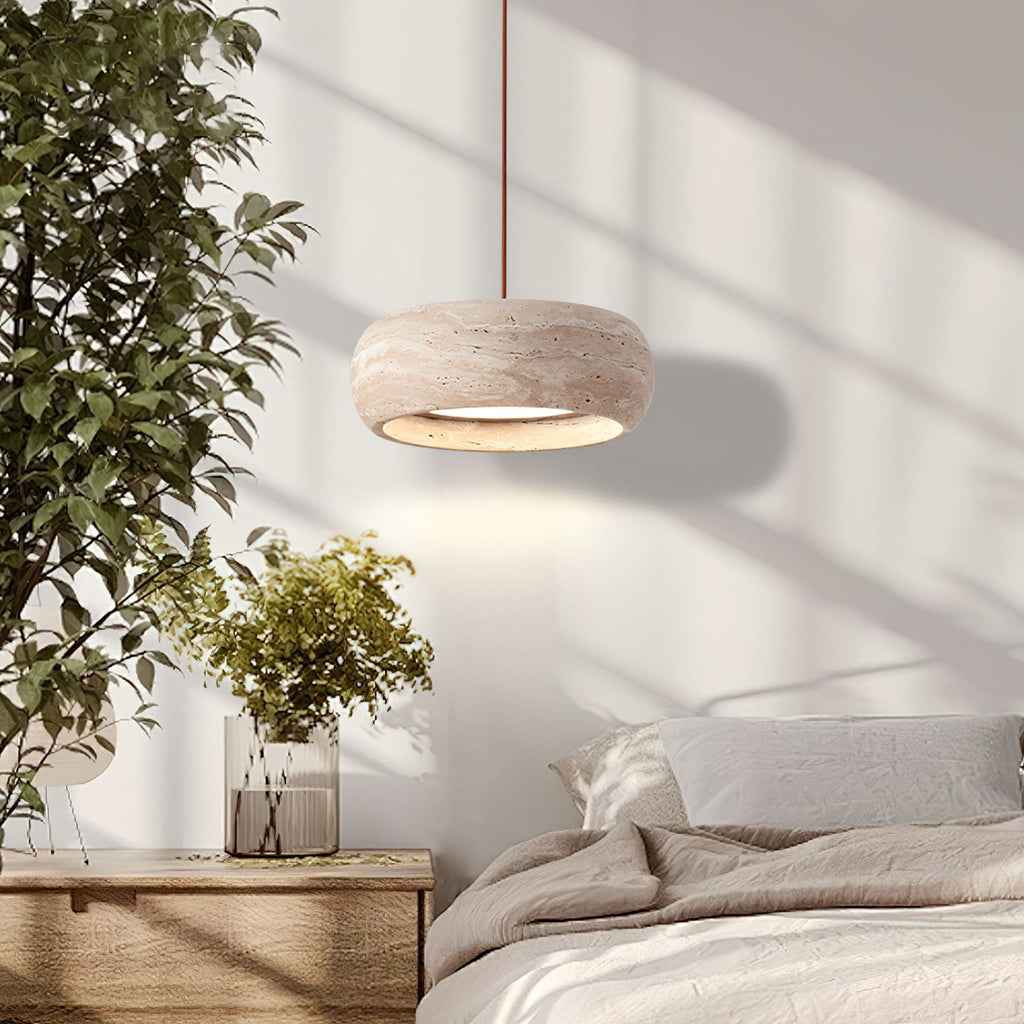 Modern Travertine Stone Pendant Light With Dimmable Remote Control