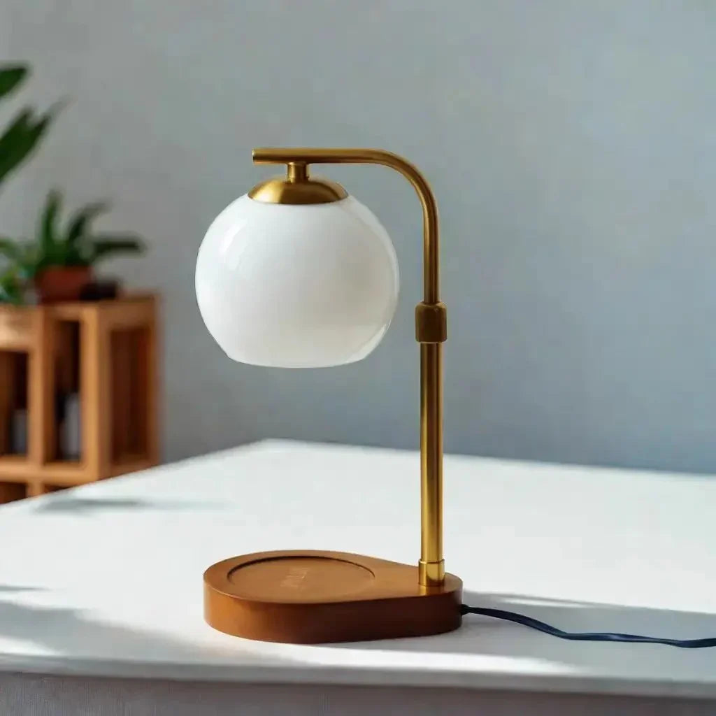 Modern Wood And Glass Table Lamp With Warm LED Glow