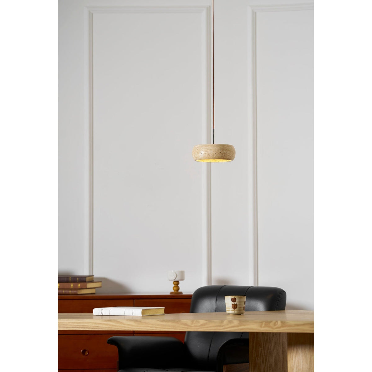 Modern Travertine Stone Pendant Light With Dimmable Remote Control