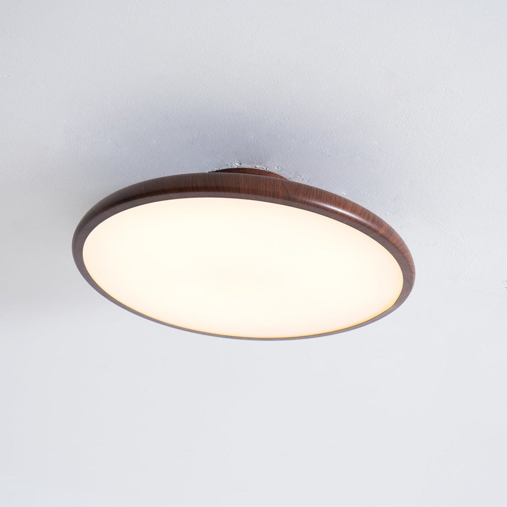 Scandinavian Wood-Effect Flush Mount Ceiling Light With Tri-Color Glow