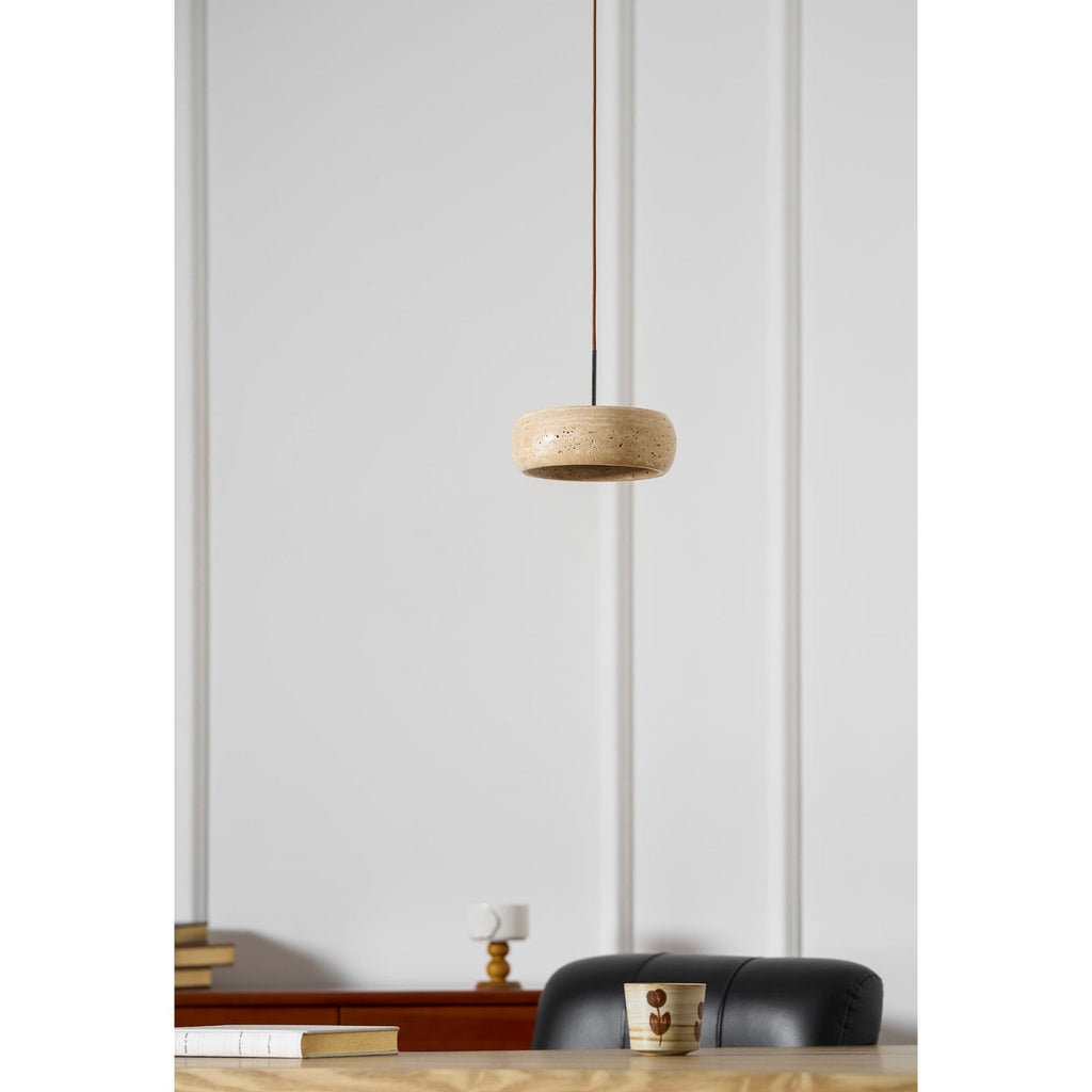 Modern Travertine Stone Pendant Light With Dimmable Remote Control