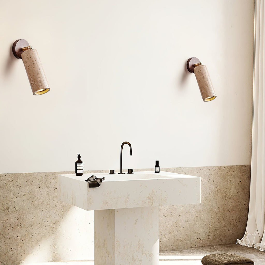 Modern Travertine Wall Sconce With Warm LED Glow