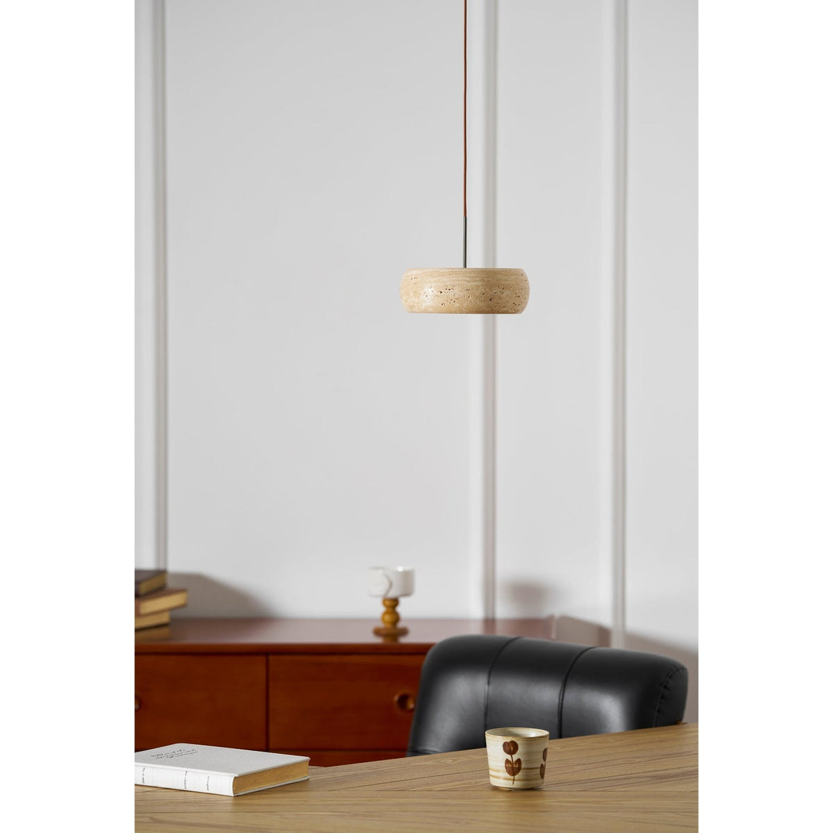 Modern Travertine Stone Pendant Light With Dimmable Remote Control