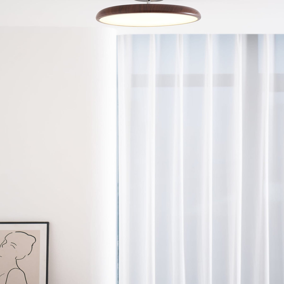 Scandinavian Wood-Effect Flush Mount Ceiling Light With Tri-Color Glow