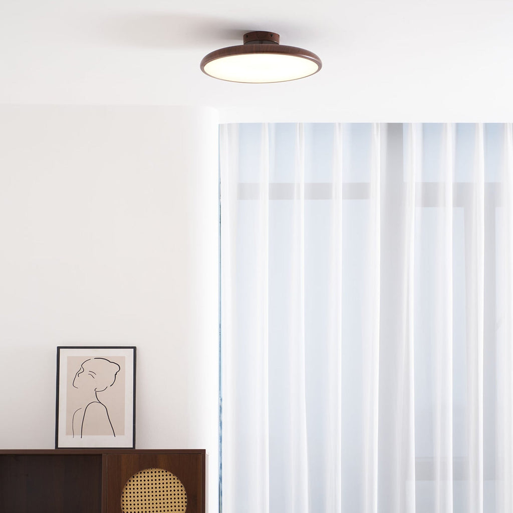 Scandinavian Wood-Effect Flush Mount Ceiling Light With Tri-Color Glow