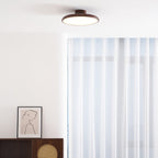 Scandinavian Wood-Effect Flush Mount Ceiling Light With Tri-Color Glow