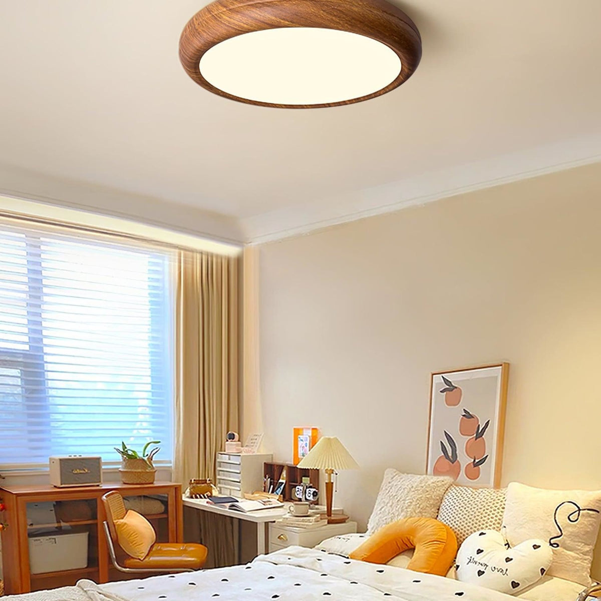 Scandinavian Wood Flush Mount Ceiling Light for Living Room