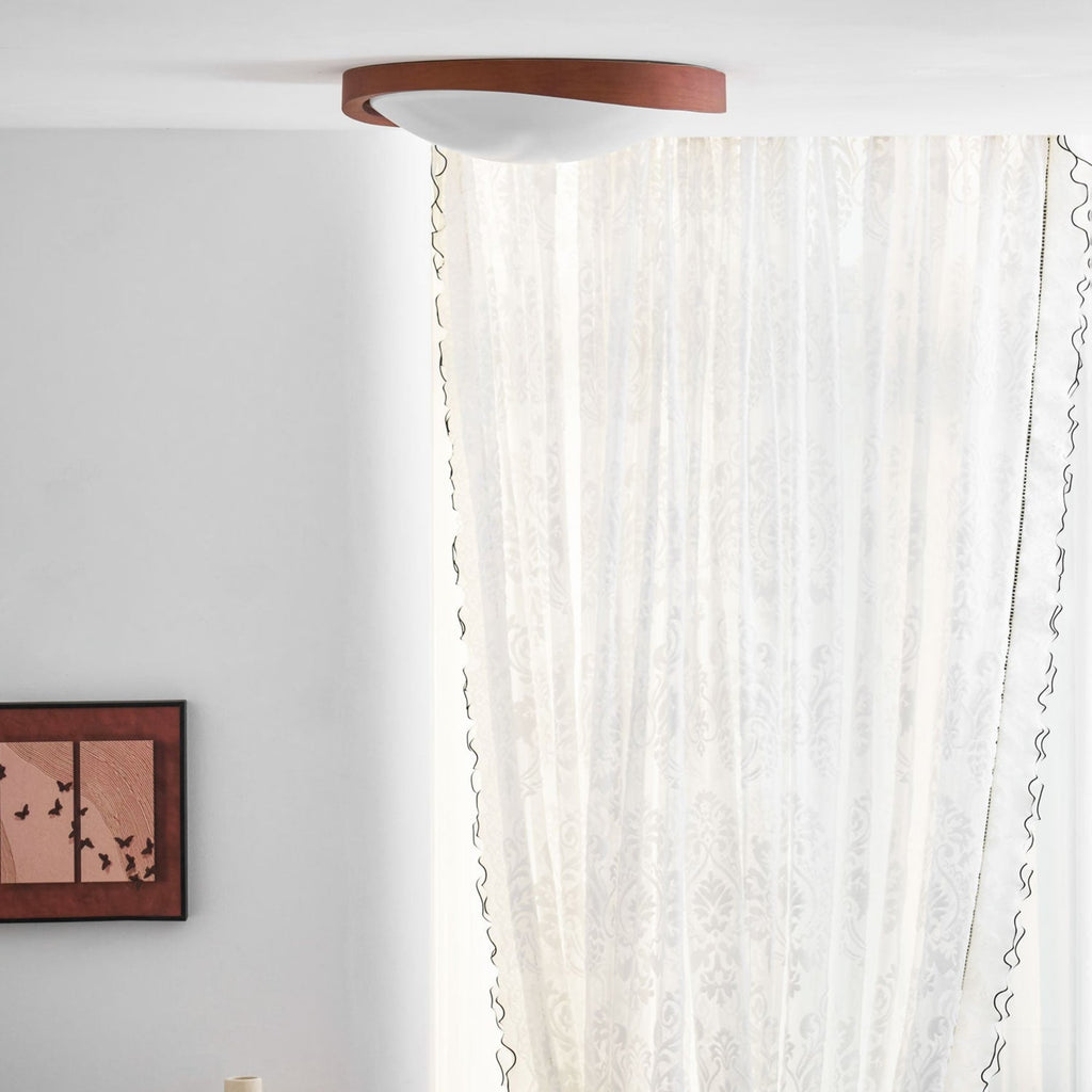 Modern Wood-Effect Fabric Flush Mount Ceiling Light With Tri-Color Glow