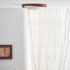 Modern Wood-Effect Fabric Flush Mount Ceiling Light With Tri-Color Glow