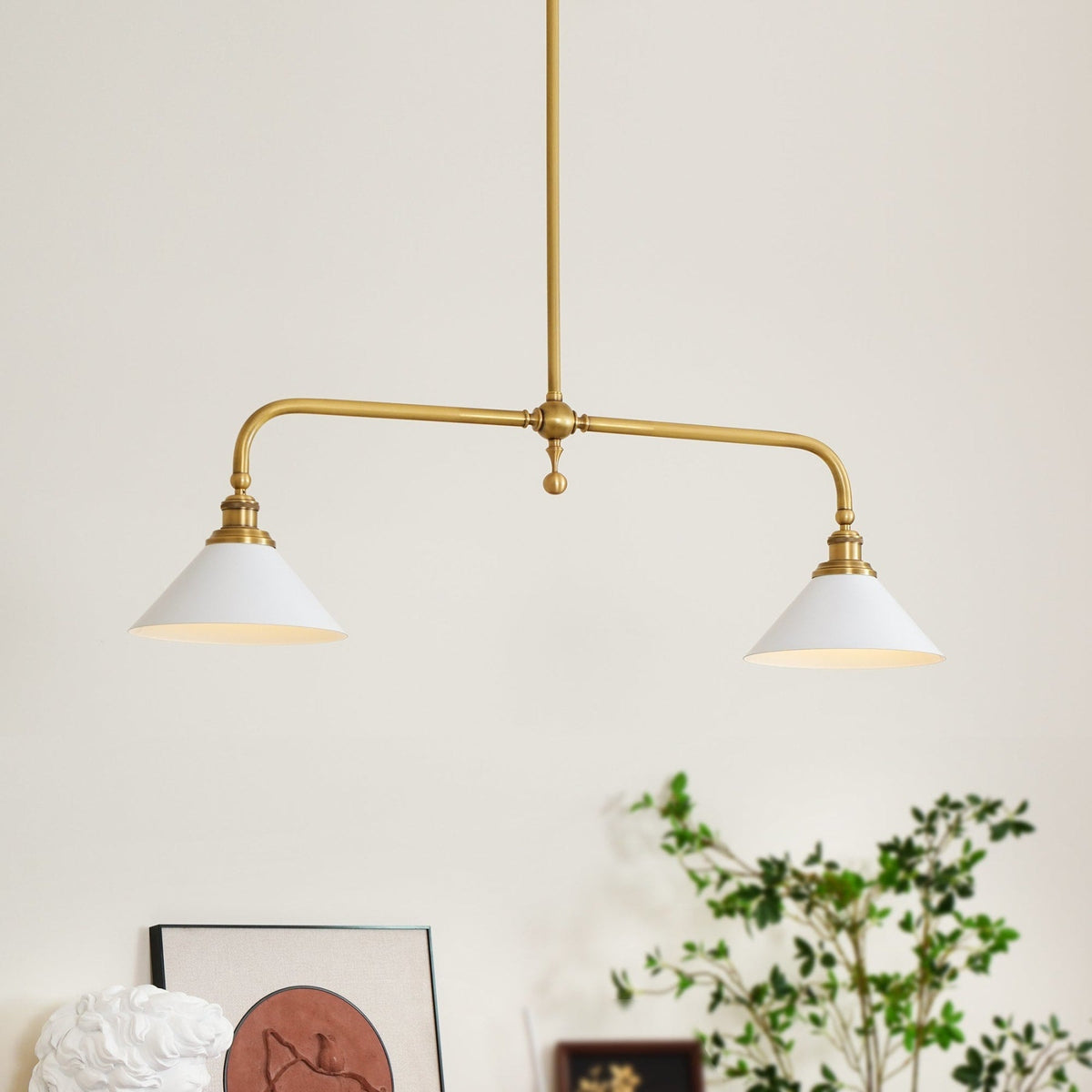 Modern Brass Pendant Light With Ceramic Shades for Dining Room